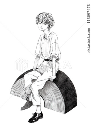 一個男孩氣的女孩坐在年輪蛋糕上的插圖 118697478