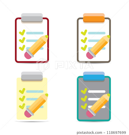 vector cartoon Clipboard icons set with green checkmarks and orange pencil isolated on transparent background. Checklist vector flat style symbol collection. to do list logo vector cartoon Clipboard icons set with green checkmarks and orange pencil isolated on transparent background. Checklist vector flat style symbol collection. to do list logo 118697699
