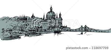 Hungarian Parliament Building. Vectos drawing scene Hungarian Parliament Building. Vectos drawing scene 118697709