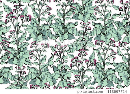 Big blooming burdock. Vector drawing pattern 118697714