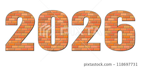 Vector font build out of red bricks. New Year numerals isolated on white background 118697731