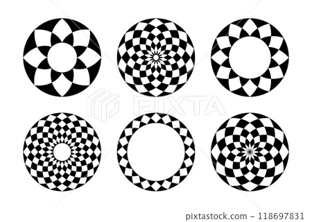 Decorative Circle Design Elements Set. Radial Geometric Patterns. 118697831