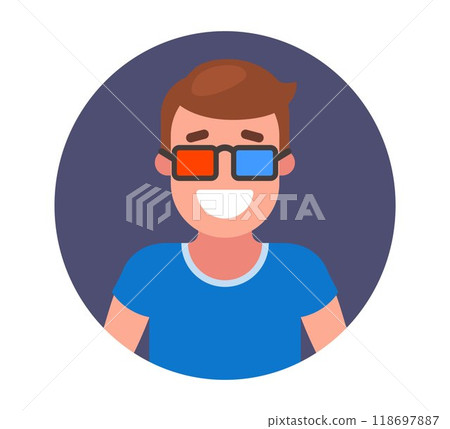 man wears 3D glasses in cinema. 118697887
