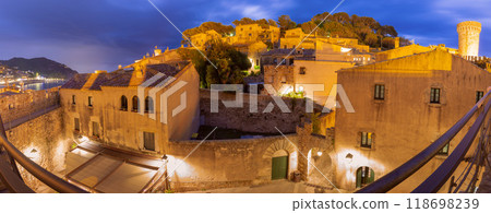 Nighttime Panoramic View of Tossa de Mar Old Town, Catalonia, Spain 118698239