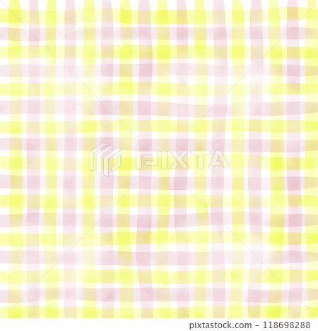Pink Yellow Gingham Check Hand Drawn Pattern Background Overlay 118698288