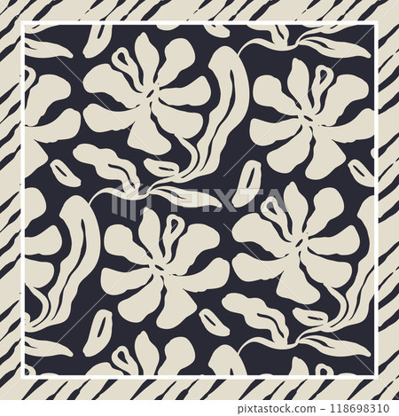 Monochrome black and white brush strokes inky flowers scarf or bandana design Monochrome black and white brush strokes inky flowers scarf or bandana design 118698310