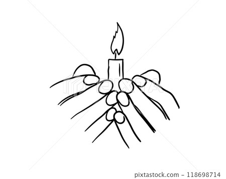 Candle in hands prayer. a religious symbol of faith in God. hand drawn. Not AI, Vector illustration 118698714