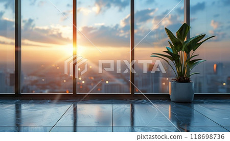 A city skyline with a beautiful sunset in the background by AI generated image 118698736