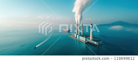 A large power plant is emitting smoke into the air by AI generated image A large power plant is emitting smoke into the air by AI generated image 118699612