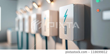 A row of white boxes with a blue lightning bolt on them by AI generated image A row of white boxes with a blue lightning bolt on them by AI generated image 118699812