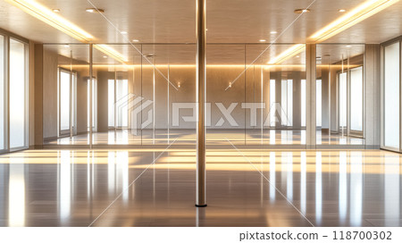 Empty dance studio with sunlight shining through windows 118700302