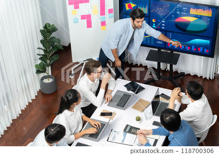 Presentation in office or meeting room with analyst team. Prudent 118700306