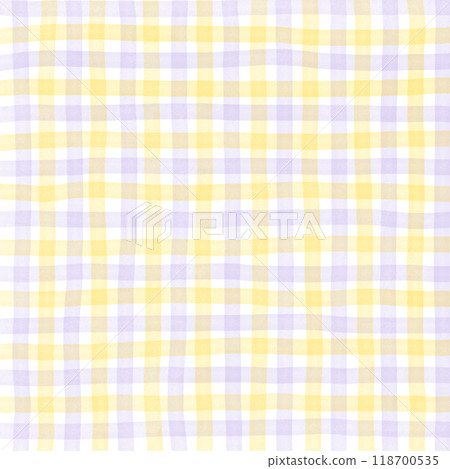 Purple Yellow Gingham Check Hand Drawn Pattern Background Overlay 118700535