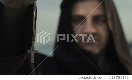 Monk Holds Crucifix Metal Necklace Monk Holds Crucifix Metal Necklace 118701121