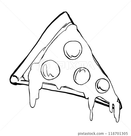 Pepperoni pizza slice line drawing 118701305