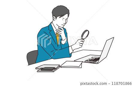 一個穿著西裝的男人用放大鏡進行調查的簡單插圖 118701866