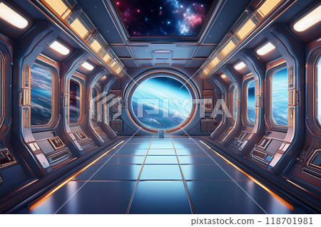太空站走廊的空間視圖插圖 118701981