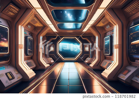 太空站走廊的空間視圖插圖 118701982