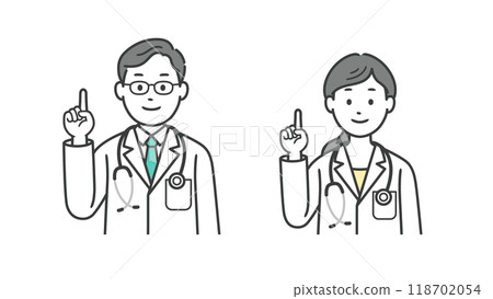 男性和女性醫生指點的上半身插圖 118702054