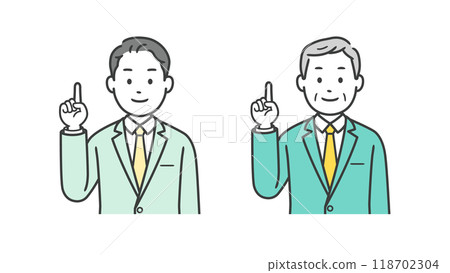 Upper body illustration of a businessman pointing 118702304