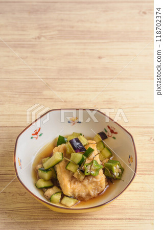 Deep-fried tofu with summer vegetable sauce Deep-fried tofu with summer vegetable sauce 118702374