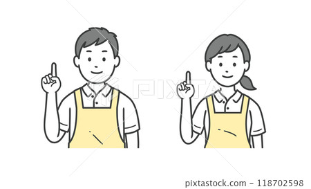 Upper body illustration of male and female caregivers pointing 118702598