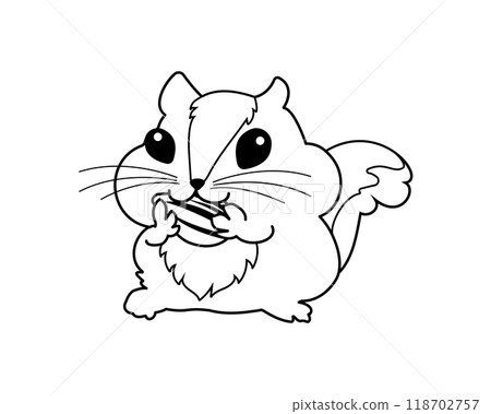 一隻滑稽松鼠吃葵花籽的黑白插圖 118702757