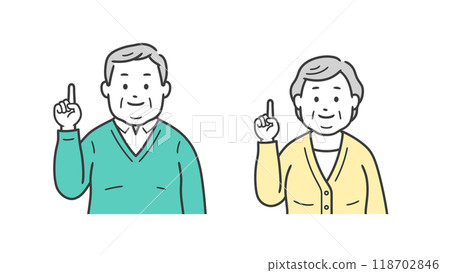 超重老年男女互相指著的上半身插圖 超重老年男女互相指著的上半身插圖 118702846