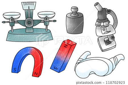 Loose and simple laboratory equipment set - analog style 118702923