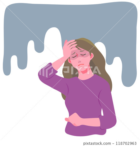 一個女人用手摀著額頭受苦 118702963