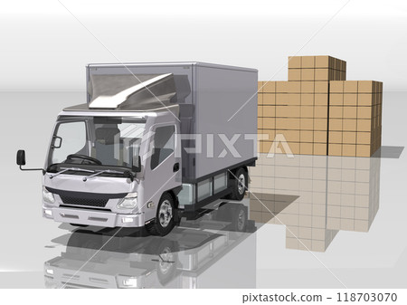 使用運輸卡車和裝載紙板來表達運輸和物流的 3DCG 圖像。 118703070