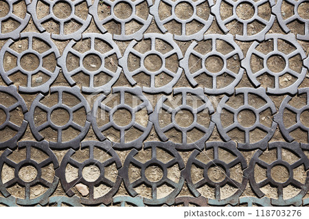 Decorative metal pavement on the square. Decorative metal pavement on the square. 118703276