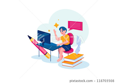 Kids studying at home via internet 118703508