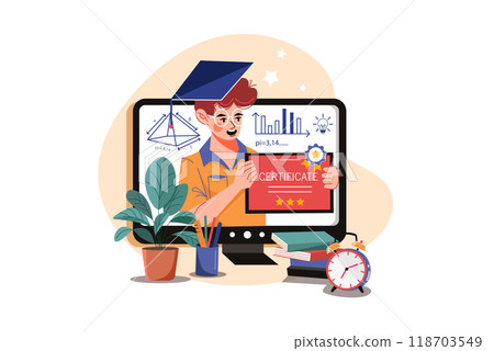 Guy with a certificate after online school Guy with a certificate after online school 118703549