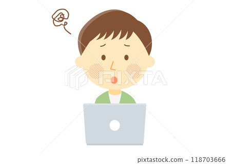 Illustration of a man having trouble operating a computer Illustration of a man having trouble operating a computer 118703666