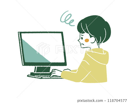 一個男人帶著困惑的表情使用電腦 - 4 種顏色 118704577