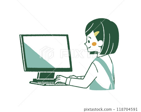 穿著圍裙使用電腦的女人 - 4 種顏色 穿著圍裙使用電腦的女人 - 4 種顏色 118704591