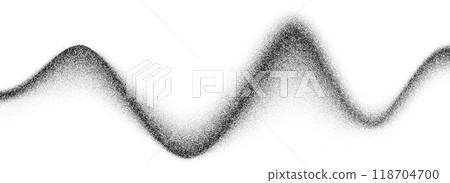 Grain wave gradient texture. Black stippled flowing line background. Undulate sand backdrop with speckles, particles, granules. Grunge noise dotted work wallpaper for banner, poster, brochure. Vector 118704700