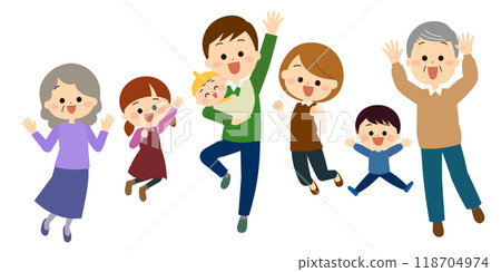 一家三口高興得跳起來 一家三口高興得跳起來 118704974