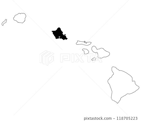 Map of Honolulu County in Hawaii state on white background. single County map highlighted by black color on Hawaii map. UNITED STATES, US 118705223