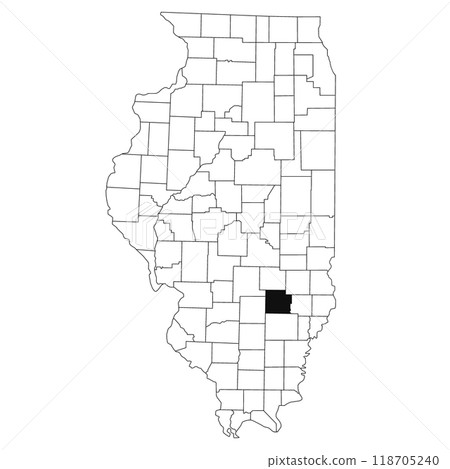 Map of clay County in Illinois state on white background. single County map highlighted by black colour on Illinois map. UNITED STATES, US Map of clay County in Illinois state on white background. single County map highlighted by black colour on Illinois map. UNITED STATES, US 118705240