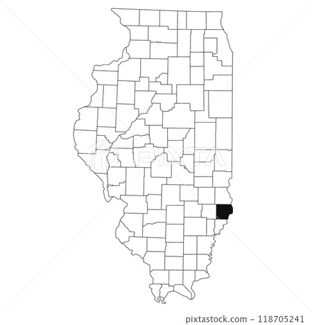 Map of Lawrence County in Illinois state on white background. single County map highlighted by black colour on Illinois map. UNITED STATES, US 118705241