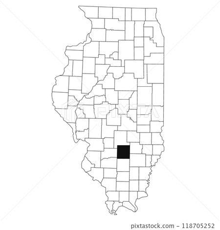 Map of Marion County in Illinois state on white background. single County map highlighted by black colour on Illinois map. UNITED STATES, US 118705252