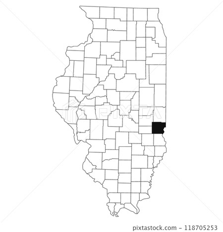Map of Clark County in Illinois state on white background. single County map highlighted by black colour on Illinois map. UNITED STATES, US 118705253
