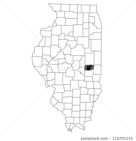 Map of Douglas County in Illinois state on white background. single County map highlighted by black colour on Illinois map. UNITED STATES, US 118705255