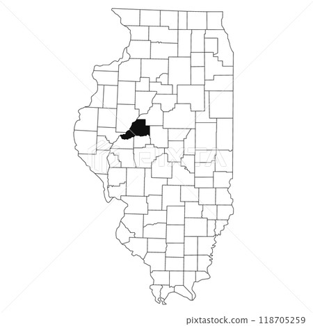 Map of Mason County in Illinois state on white background. single County map highlighted by black colour on Illinois map. UNITED STATES, US 118705259