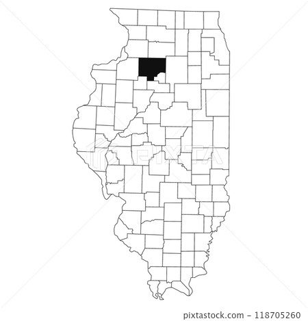 Map of bureau County in Illinois state on white background. single County map highlighted by black colour on Illinois map. UNITED STATES, US 118705260