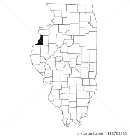 Map of Henderson County in Illinois state on white background. single County map highlighted by black colour on Illinois map. UNITED STATES, US 118705263