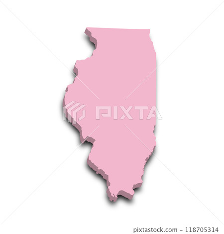 3d Map of Illinois state with color. United State of America, US, United State. 3d Map of Illinois state with color. United State of America, US, United State. 118705314