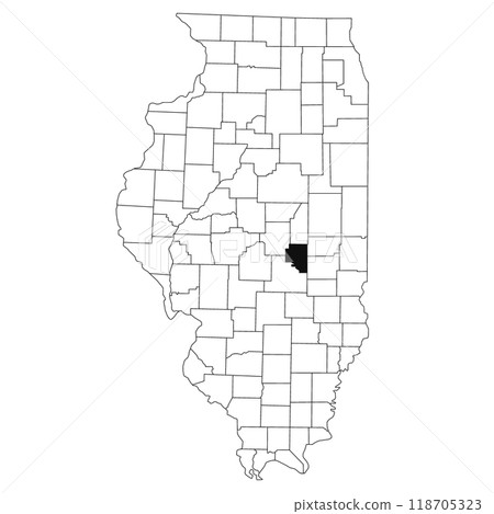 Map of moultrie County in Illinois state on white background. single County map highlighted by black colour on Illinois map. UNITED STATES, US Map of moultrie County in Illinois state on white background. single County map highlighted by black colour on Illinois map. UNITED STATES, US 118705323